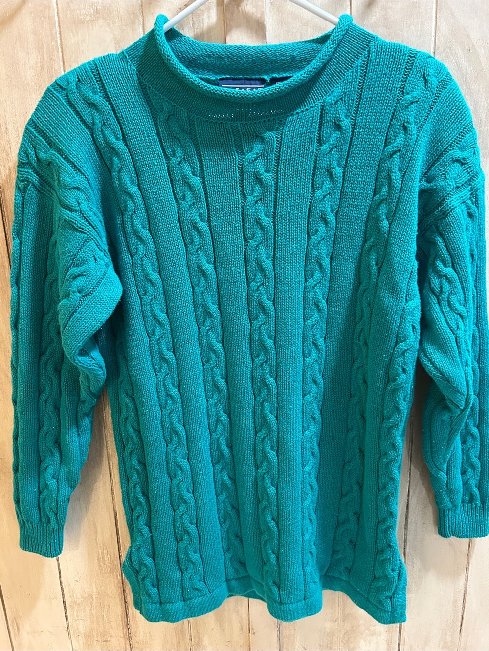 Best American-Vintage Cable Knit Sweater-Green Turquoise-Academia-Fisherman